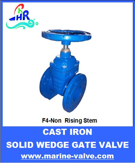 DIN F4 Cast Iron Gate Valve NRS Solid Wedge Flanged End PN10